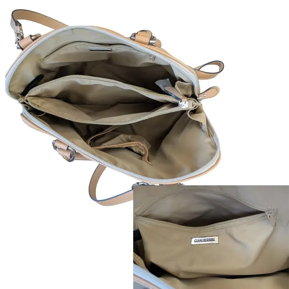 Giani Bernini Crossbody Satchel Bag Champagne Gold / Beige Tan Trim Convertible